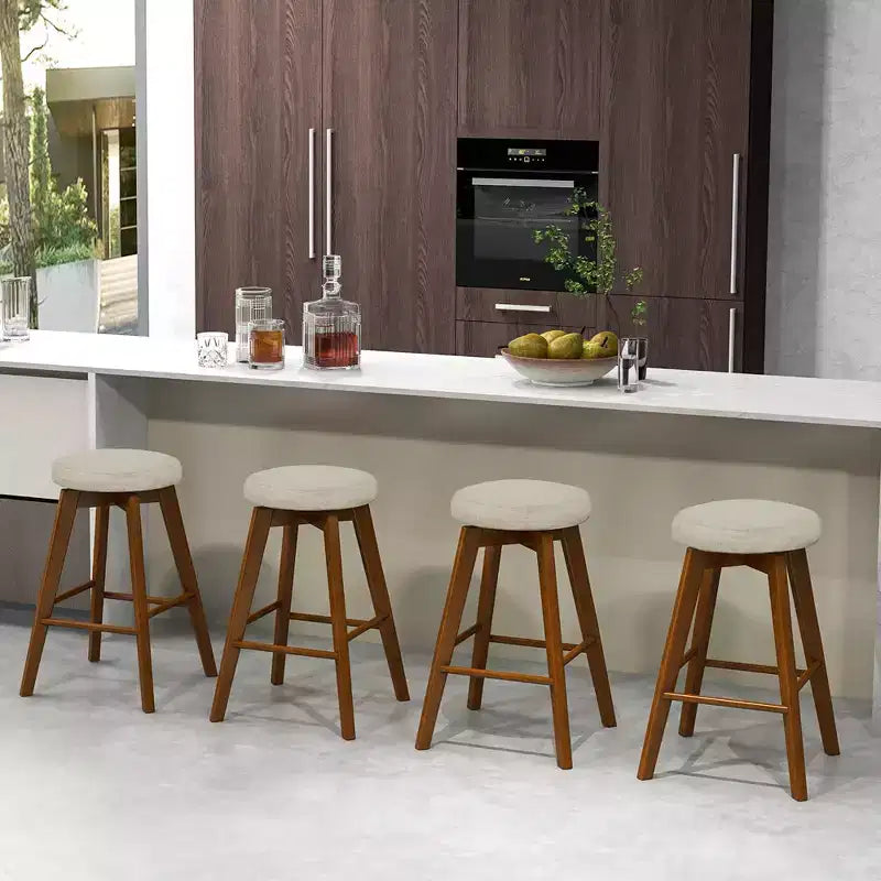 Lot de 2 tabourets de bar pivotants Costway, chaises de comptoir rembourrées avec pieds en bois d'hévéa
