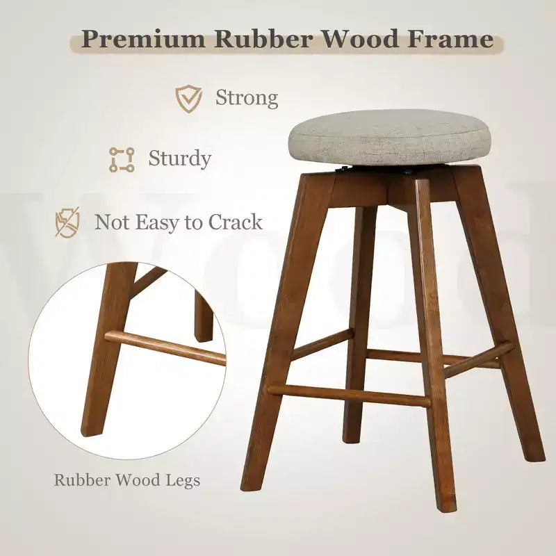 Lot de 2 tabourets de bar pivotants Costway, chaises de comptoir rembourrées avec pieds en bois d'hévéa