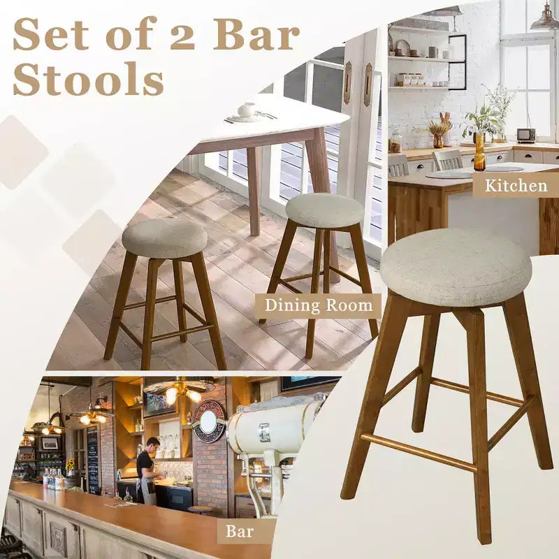 Lot de 2 tabourets de bar pivotants Costway, chaises de comptoir rembourrées avec pieds en bois d'hévéa