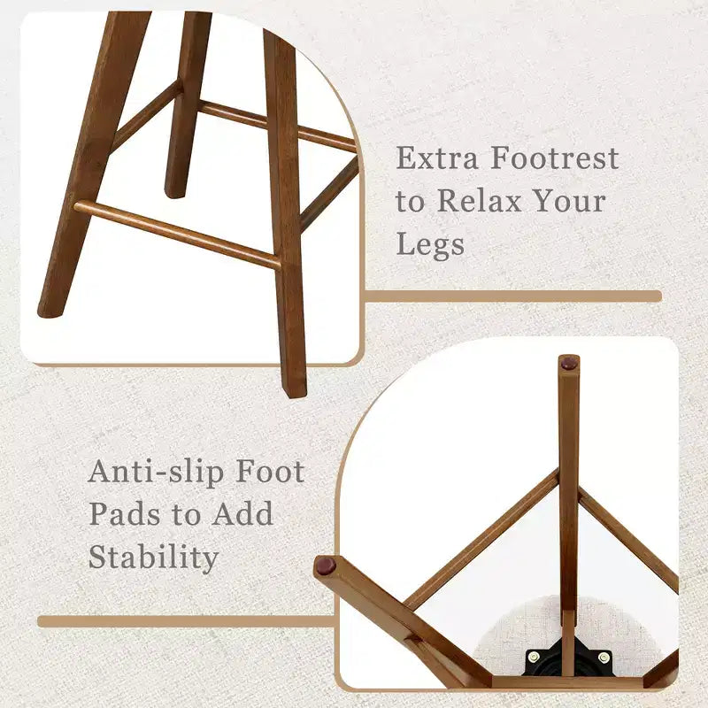 Lot de 2 tabourets de bar pivotants Costway, chaises de comptoir rembourrées avec pieds en bois d'hévéa