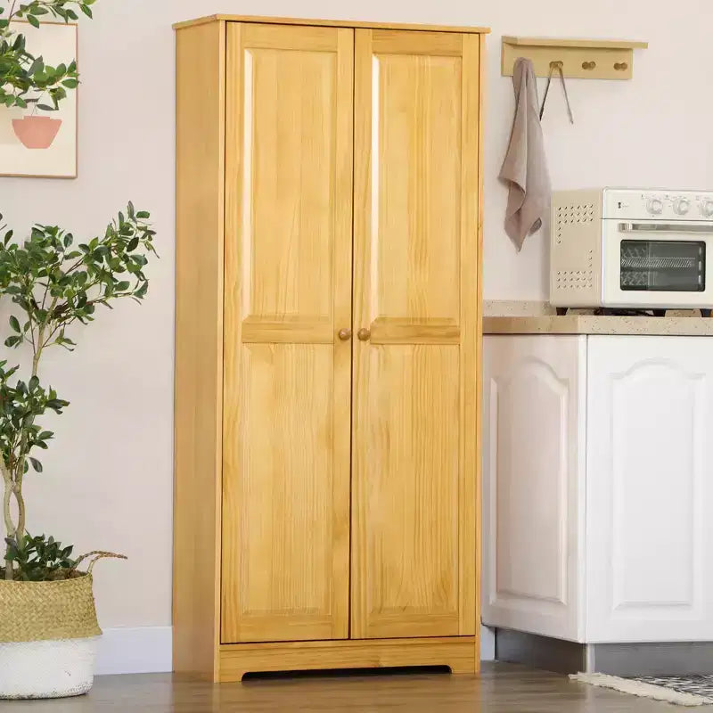 HOMCOM Buffet de cuisine en pin 67, Armoires autonomes avec portes et étagères réglables, Mécanisme de fermeture en douceur