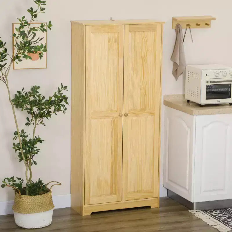 HOMCOM Buffet de cuisine en pin 67, Armoires autonomes avec portes et étagères réglables, Mécanisme de fermeture en douceur