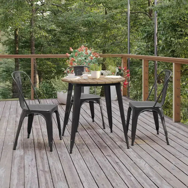 Table de salle à manger Flash Furniture Declan de qualité commerciale, pour intérieur/extérieur, plateau rond de 76 cm en polyrésine toutes saisons avec base en acier