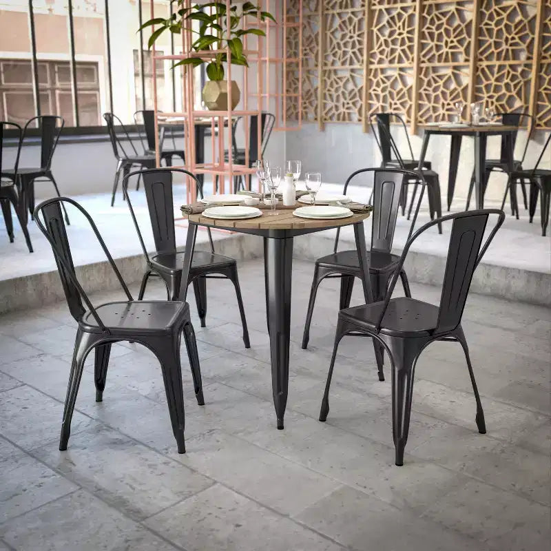 Table de salle à manger Flash Furniture Declan de qualité commerciale, pour intérieur/extérieur, plateau rond de 76 cm en polyrésine toutes saisons avec base en acier