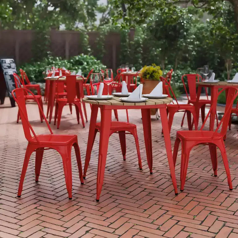 Table de salle à manger Flash Furniture Declan de qualité commerciale, pour intérieur/extérieur, plateau rond de 76 cm en polyrésine toutes saisons avec base en acier