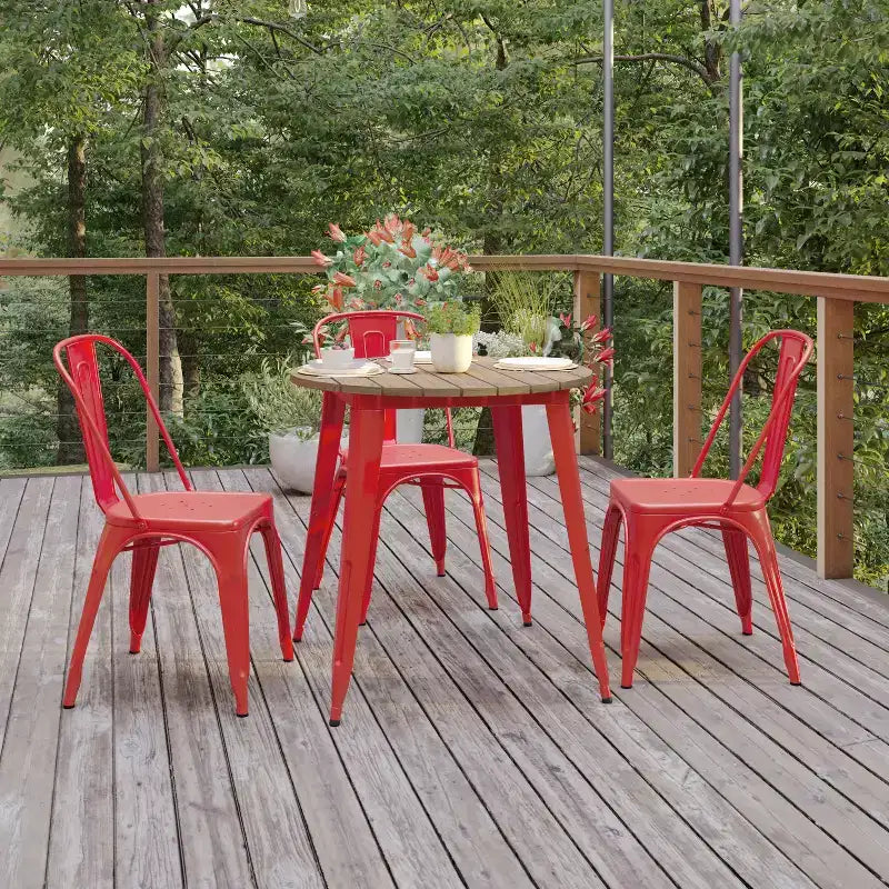 Table de salle à manger Flash Furniture Declan de qualité commerciale, pour intérieur/extérieur, plateau rond de 76 cm en polyrésine toutes saisons avec base en acier