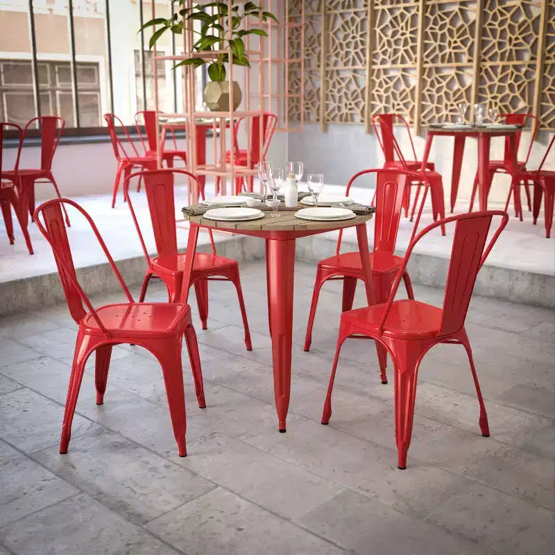 Table de salle à manger Flash Furniture Declan de qualité commerciale, pour intérieur/extérieur, plateau rond de 76 cm en polyrésine toutes saisons avec base en acier