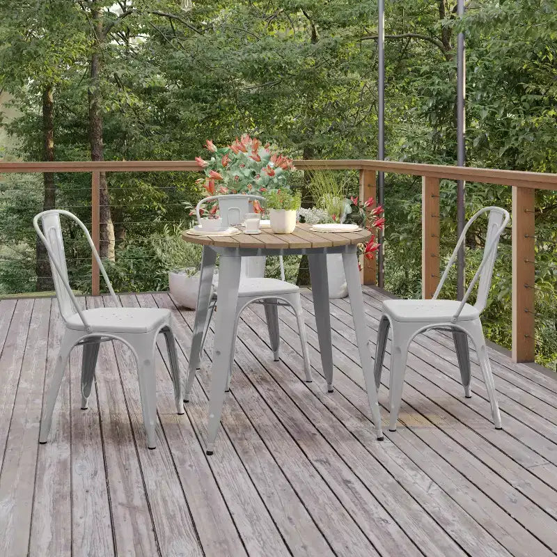 Table de salle à manger Flash Furniture Declan de qualité commerciale, pour intérieur/extérieur, plateau rond de 76 cm en polyrésine toutes saisons avec base en acier