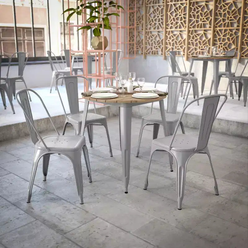 Table de salle à manger Flash Furniture Declan de qualité commerciale, pour intérieur/extérieur, plateau rond de 76 cm en polyrésine toutes saisons avec base en acier