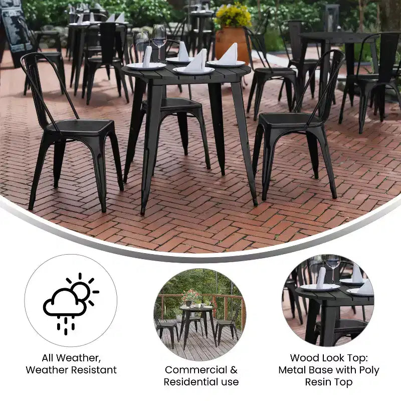 Table de salle à manger Flash Furniture Declan de qualité commerciale, pour intérieur/extérieur, plateau rond de 76 cm en polyrésine toutes saisons avec base en acier