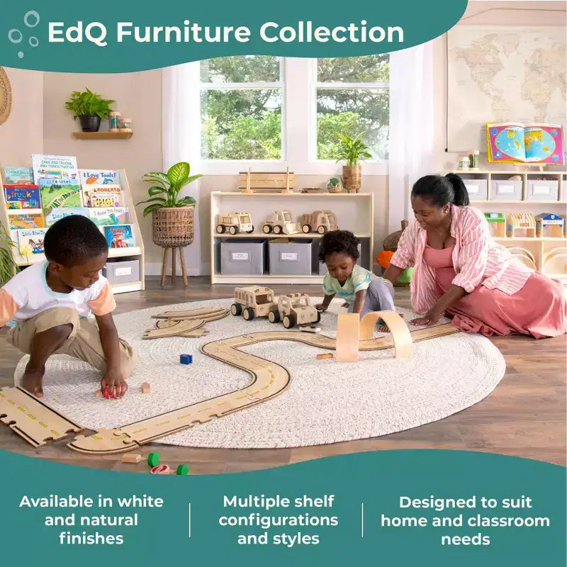 Guidecraft EdQ Présentoir à livres et bacs : Bibliothèque multi-usage en bois pour enfants avec rangement de jouets pour chambres d'enfants et salles de classe
