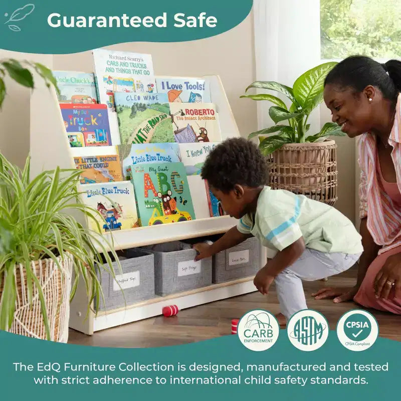 Guidecraft EdQ Présentoir à livres et bacs : Bibliothèque multi-usage en bois pour enfants avec rangement de jouets pour chambres d'enfants et salles de classe