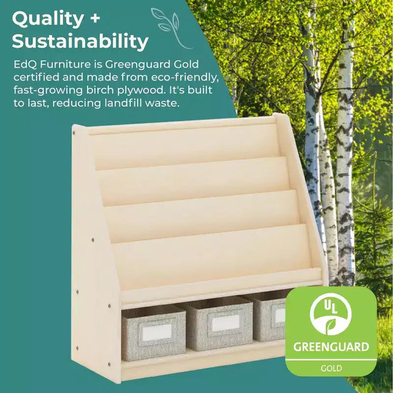 Guidecraft EdQ Présentoir à livres et bacs : Bibliothèque multi-usage en bois pour enfants avec rangement de jouets pour chambres d'enfants et salles de classe