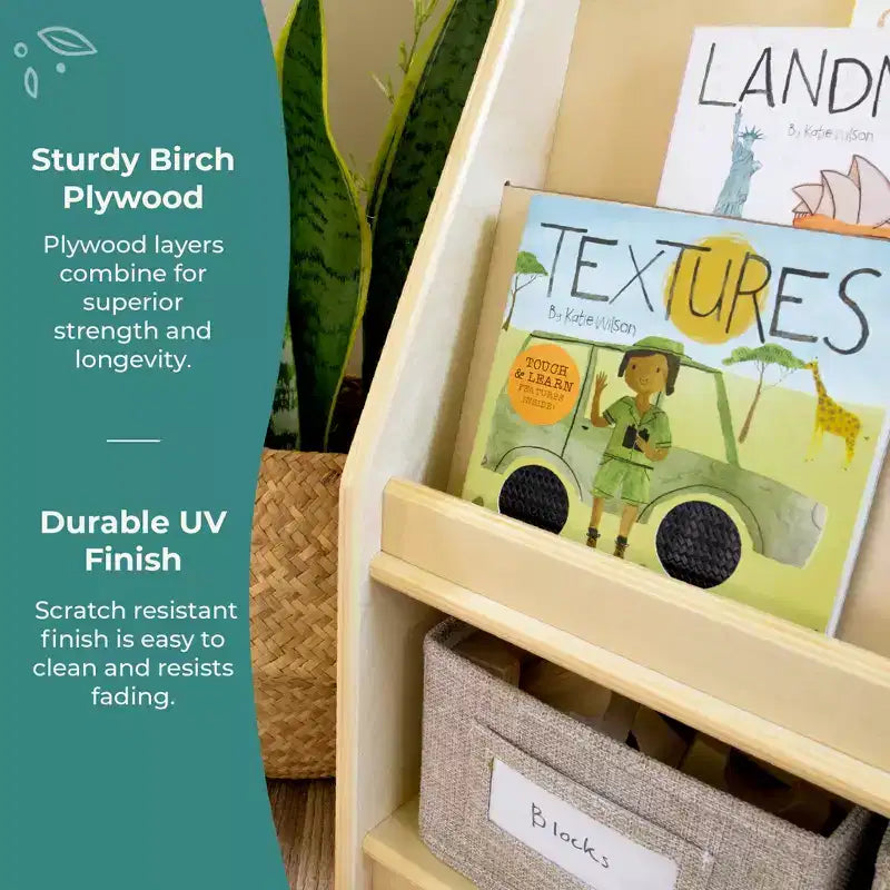 Guidecraft EdQ Présentoir à livres et bacs : Bibliothèque multi-usage en bois pour enfants avec rangement de jouets pour chambres d'enfants et salles de classe
