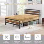 Cadre de lit plateforme industriel Costway double/queen en métal, tête de lit rustique, sommier