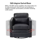 Eulalia 28.74 Fauteuil pivotant large en cuir véritable avec accoudoirs carrés et base pivotante en métal | ART OF LIVING DESIGNS-BLACK