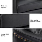 Eulalia 28.74 Fauteuil pivotant large en cuir véritable avec accoudoirs carrés et base pivotante en métal | ART OF LIVING DESIGNS-BLACK
