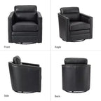 Eulalia 28.74 Fauteuil pivotant large en cuir véritable avec accoudoirs carrés et base pivotante en métal | ART OF LIVING DESIGNS-BLACK
