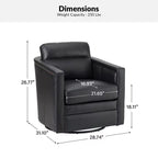 Eulalia 28.74 Fauteuil pivotant large en cuir véritable avec accoudoirs carrés et base pivotante en métal | ART OF LIVING DESIGNS-BLACK