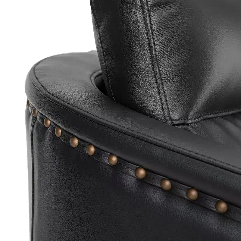 Eulalia 28.74 Fauteuil pivotant large en cuir véritable avec accoudoirs carrés et base pivotante en métal | ART OF LIVING DESIGNS-BLACK