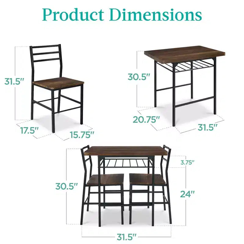 Ensemble de salle à manger moderne 3 pièces Best Choice Products, table et chaises carrées avec cadre en acier, étagère de rangement intégrée