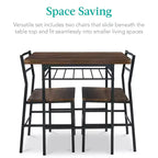 Ensemble de salle à manger moderne 3 pièces Best Choice Products, table et chaises carrées avec cadre en acier, étagère de rangement intégrée