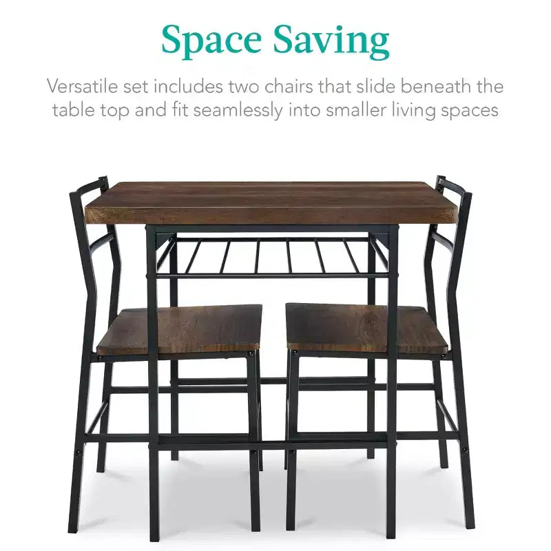 Ensemble de salle à manger moderne 3 pièces Best Choice Products, table et chaises carrées avec cadre en acier, étagère de rangement intégrée