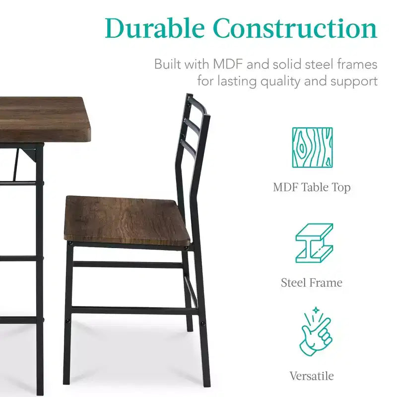 Ensemble de salle à manger moderne 3 pièces Best Choice Products, table et chaises carrées avec cadre en acier, étagère de rangement intégrée