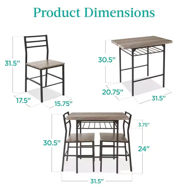 Ensemble de salle à manger moderne 3 pièces Best Choice Products, table et chaises carrées avec cadre en acier, étagère de rangement intégrée