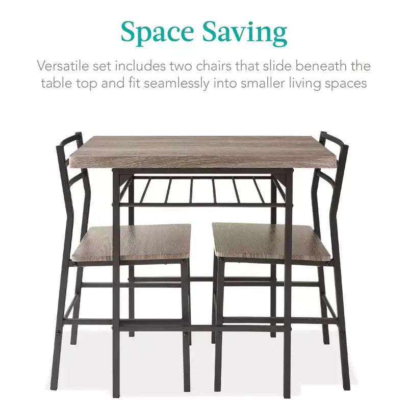 Ensemble de salle à manger moderne 3 pièces Best Choice Products, table et chaises carrées avec cadre en acier, étagère de rangement intégrée