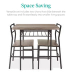 Ensemble de salle à manger moderne 3 pièces Best Choice Products, table et chaises carrées avec cadre en acier, étagère de rangement intégrée