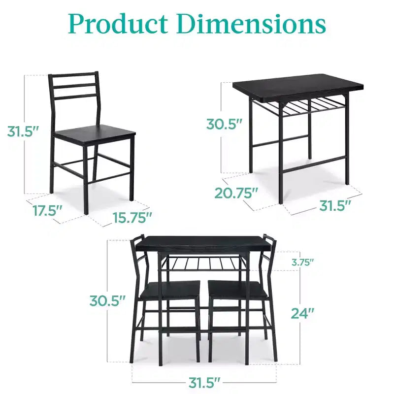Ensemble de salle à manger moderne 3 pièces Best Choice Products, table et chaises carrées avec cadre en acier, étagère de rangement intégrée