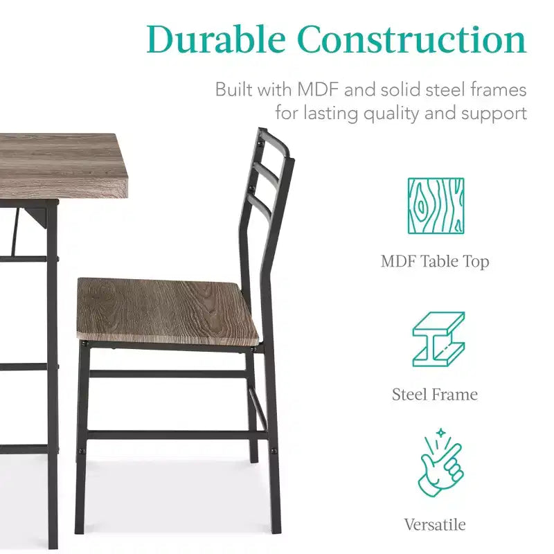 Ensemble de salle à manger moderne 3 pièces Best Choice Products, table et chaises carrées avec cadre en acier, étagère de rangement intégrée