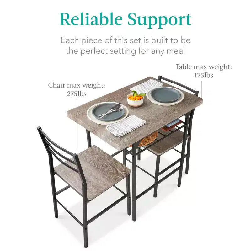 Ensemble de salle à manger moderne 3 pièces Best Choice Products, table et chaises carrées avec cadre en acier, étagère de rangement intégrée
