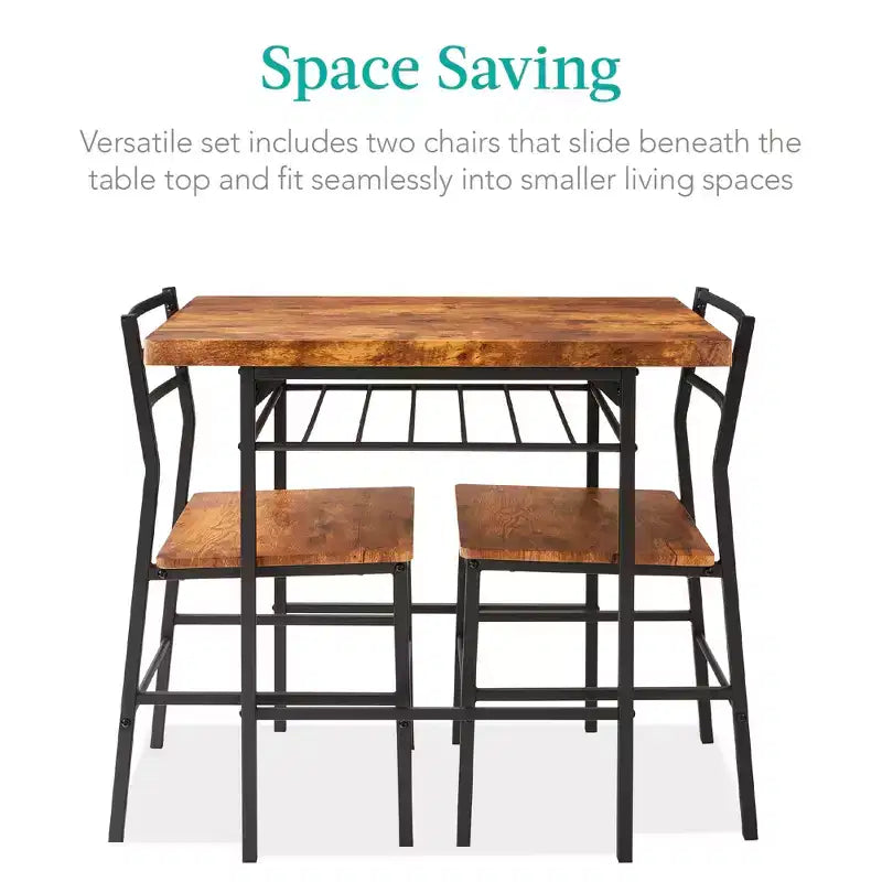 Ensemble de salle à manger moderne 3 pièces Best Choice Products, table et chaises carrées avec cadre en acier, étagère de rangement intégrée