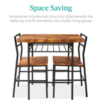 Ensemble de salle à manger moderne 3 pièces Best Choice Products, table et chaises carrées avec cadre en acier, étagère de rangement intégrée