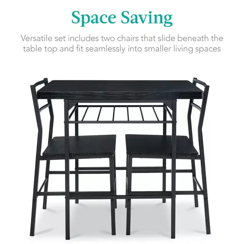 Ensemble de salle à manger moderne 3 pièces Best Choice Products, table et chaises carrées avec cadre en acier, étagère de rangement intégrée