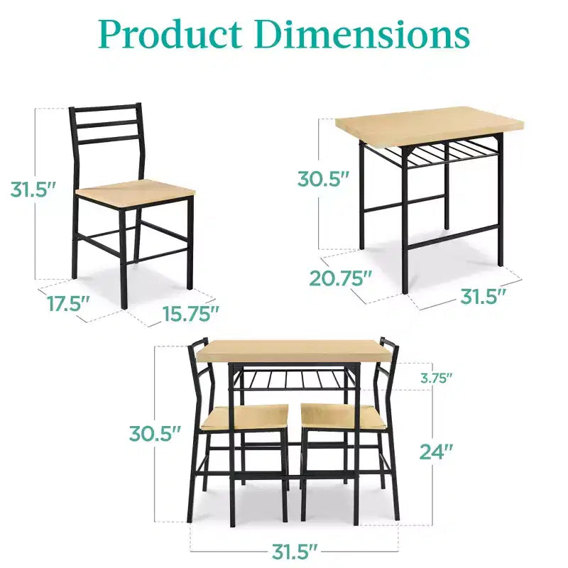 Ensemble de salle à manger moderne 3 pièces Best Choice Products, table et chaises carrées avec cadre en acier, étagère de rangement intégrée