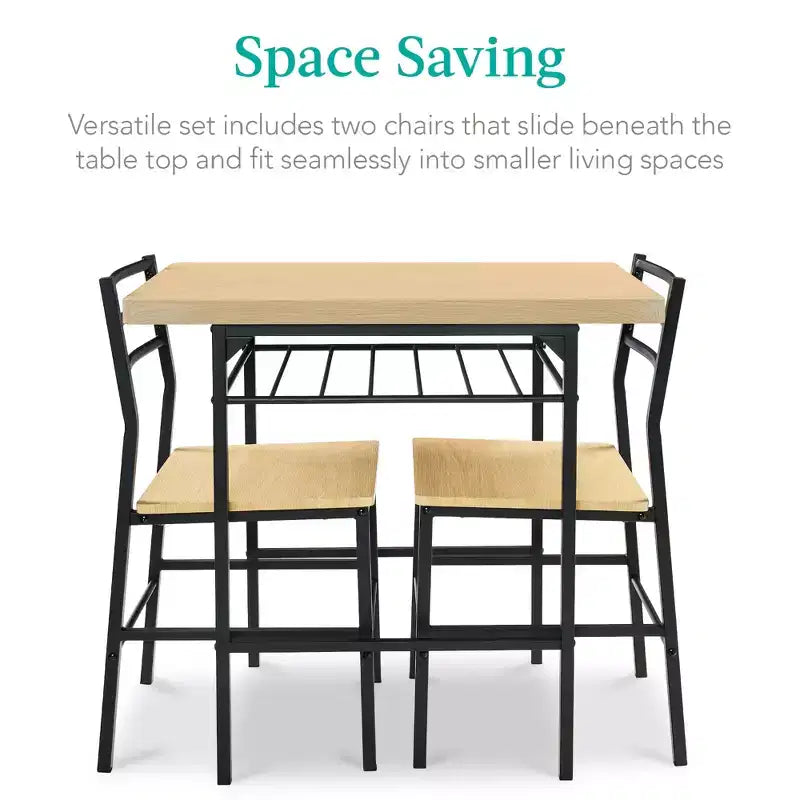 Ensemble de salle à manger moderne 3 pièces Best Choice Products, table et chaises carrées avec cadre en acier, étagère de rangement intégrée