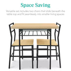 Ensemble de salle à manger moderne 3 pièces Best Choice Products, table et chaises carrées avec cadre en acier, étagère de rangement intégrée