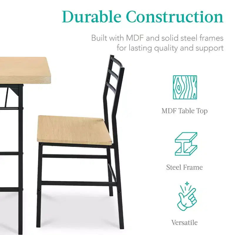 Ensemble de salle à manger moderne 3 pièces Best Choice Products, table et chaises carrées avec cadre en acier, étagère de rangement intégrée