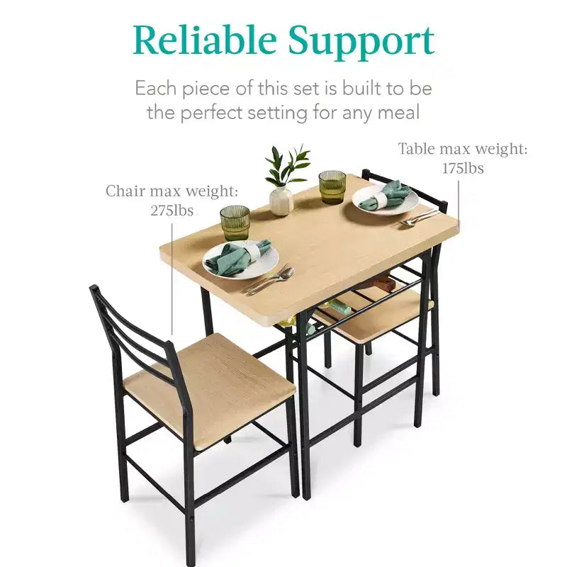 Ensemble de salle à manger moderne 3 pièces Best Choice Products, table et chaises carrées avec cadre en acier, étagère de rangement intégrée