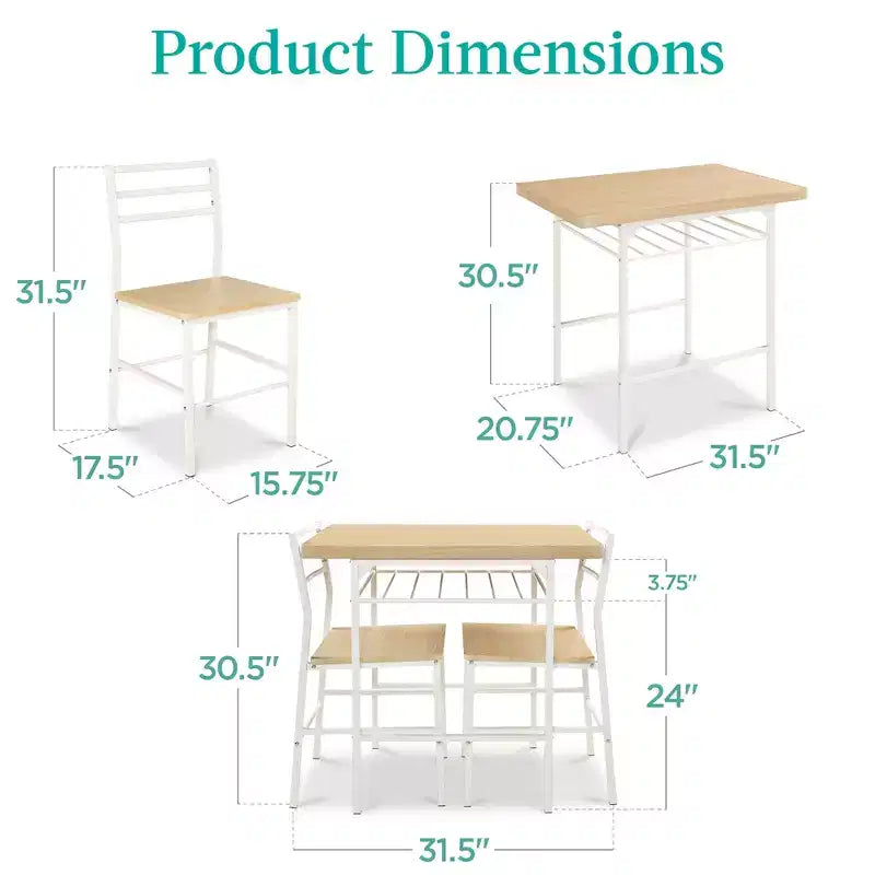 Ensemble de salle à manger moderne 3 pièces Best Choice Products, table et chaises carrées avec cadre en acier, étagère de rangement intégrée