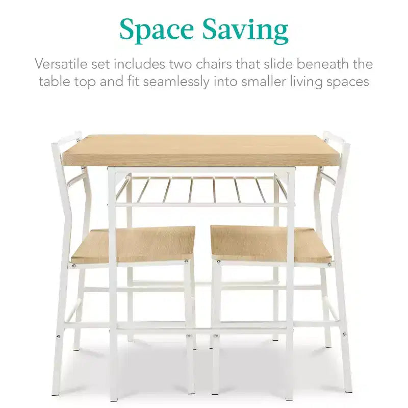 Ensemble de salle à manger moderne 3 pièces Best Choice Products, table et chaises carrées avec cadre en acier, étagère de rangement intégrée