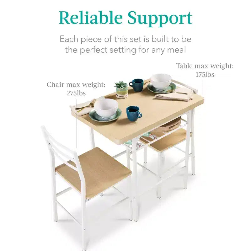 Ensemble de salle à manger moderne 3 pièces Best Choice Products, table et chaises carrées avec cadre en acier, étagère de rangement intégrée