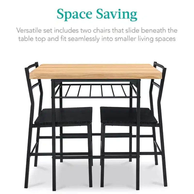 Ensemble de salle à manger moderne 3 pièces Best Choice Products, table et chaises carrées avec cadre en acier, étagère de rangement intégrée