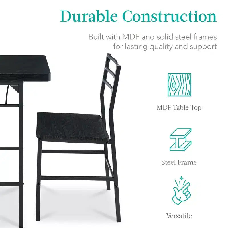 Ensemble de salle à manger moderne 3 pièces Best Choice Products, table et chaises carrées avec cadre en acier, étagère de rangement intégrée