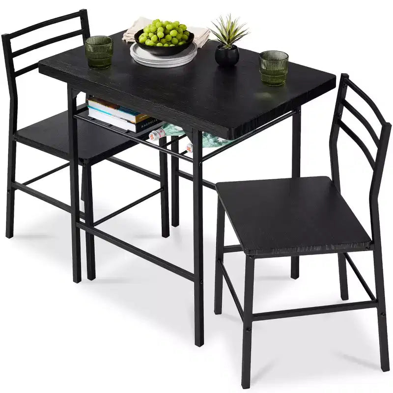Ensemble de salle à manger moderne 3 pièces Best Choice Products, table et chaises carrées avec cadre en acier, étagère de rangement intégrée