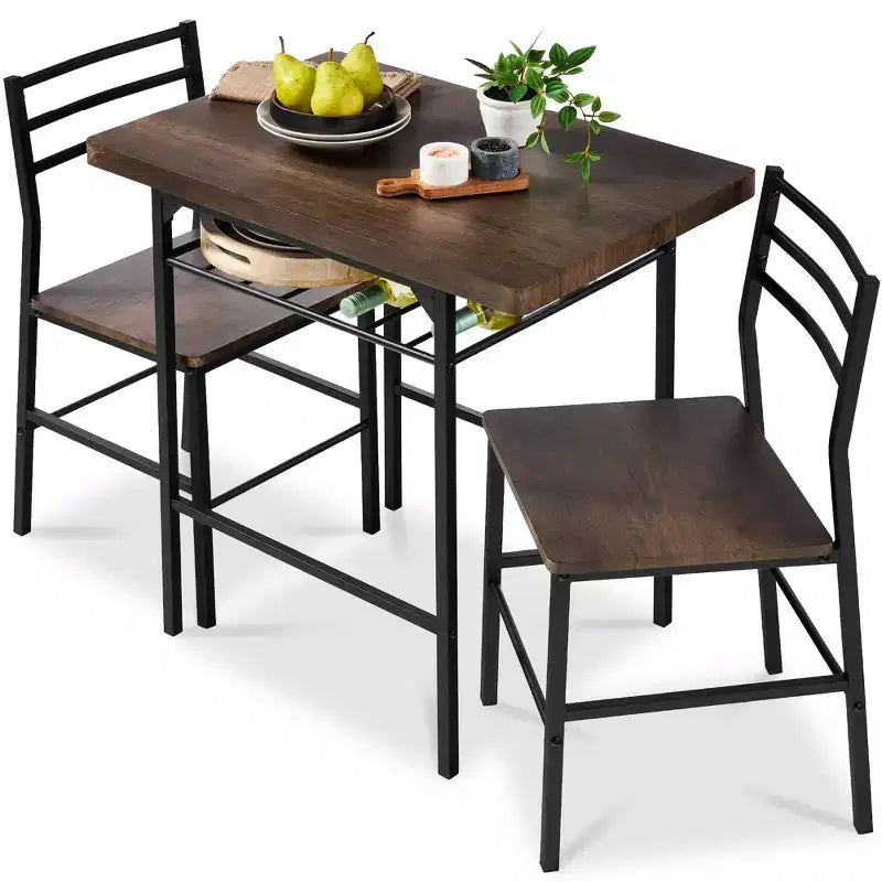 Ensemble de salle à manger moderne 3 pièces Best Choice Products, table et chaises carrées avec cadre en acier, étagère de rangement intégrée