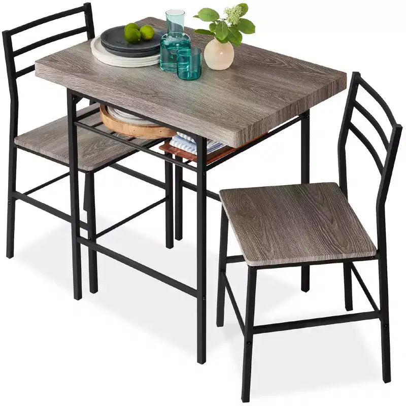 Ensemble de salle à manger moderne 3 pièces Best Choice Products, table et chaises carrées avec cadre en acier, étagère de rangement intégrée